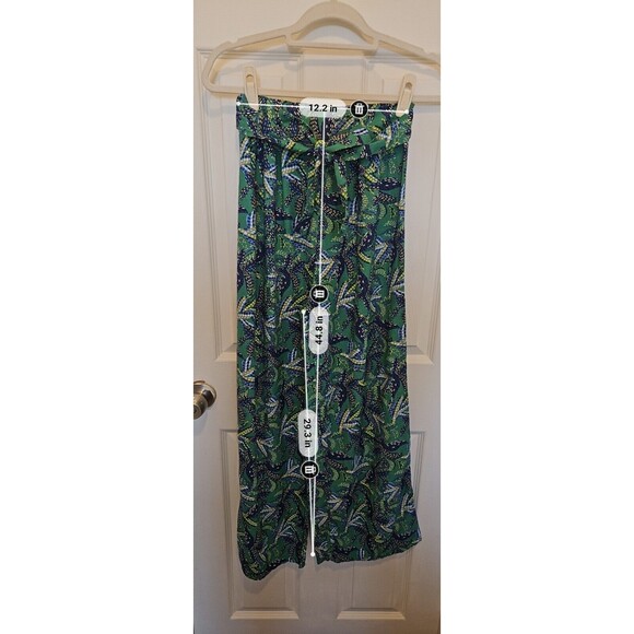 Midnight Sky Belted Flare Pants Green and Navy Jungle Print Size M - Picture 3 of 5
